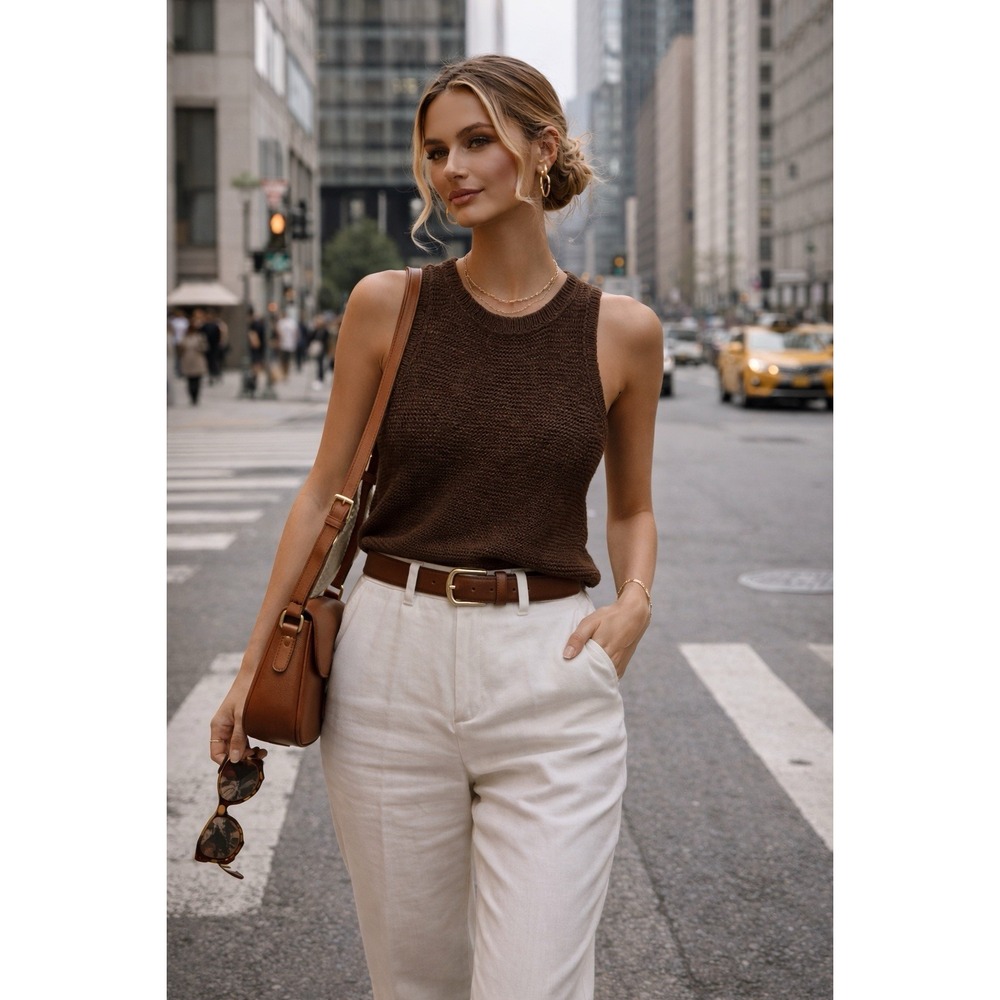 Lauren Ralph Lauren‎ Brown Knit Sweater Vest Old Money Preppy Minimal Women's M